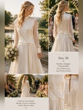 Ivory Satin Long Sleeve Bridal Gown with Sheer Sleeves